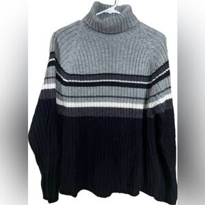Women's Gray and Black Striped Sweater